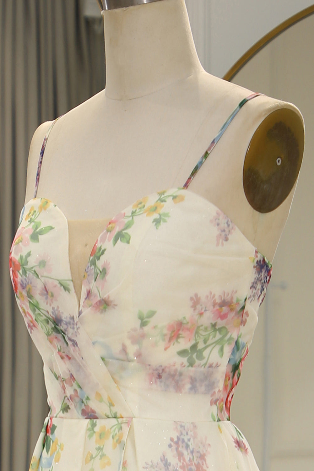 Luolandi A Line Flower Spaghetti Straps Long Prom Dress With Slit Beautiful