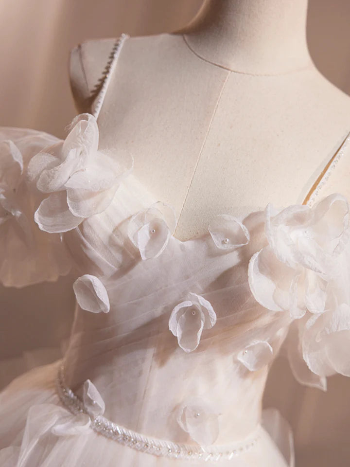 Luolandi Ivory Spaghetti Strap Tulle Long Prom Dress Lovely A-Line Formal Evening Dress Beautiful