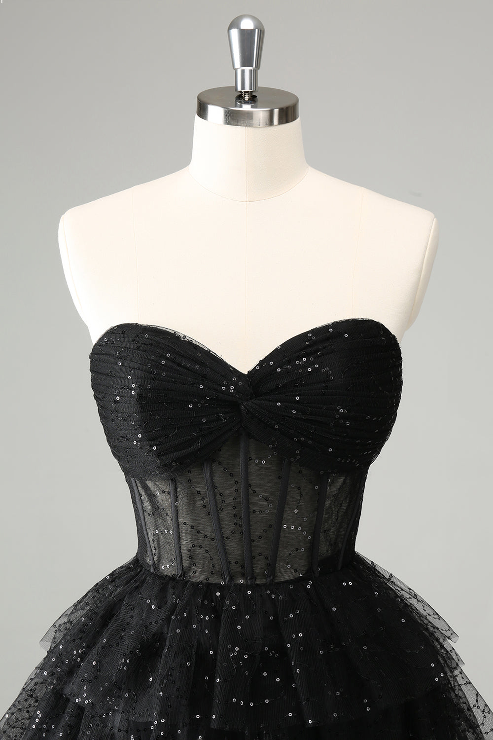 Luolandi Cute Sparkly Black A Line Sweetheart Pleated Corset Homecoming Dress with Sequins Sexy