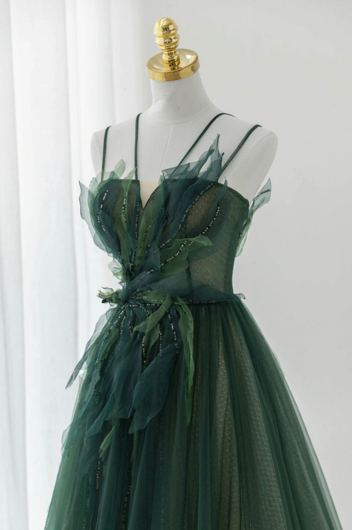 Luolandi Green Tulle Long A-Line Prom Dress Formal Evening Dress Sexy