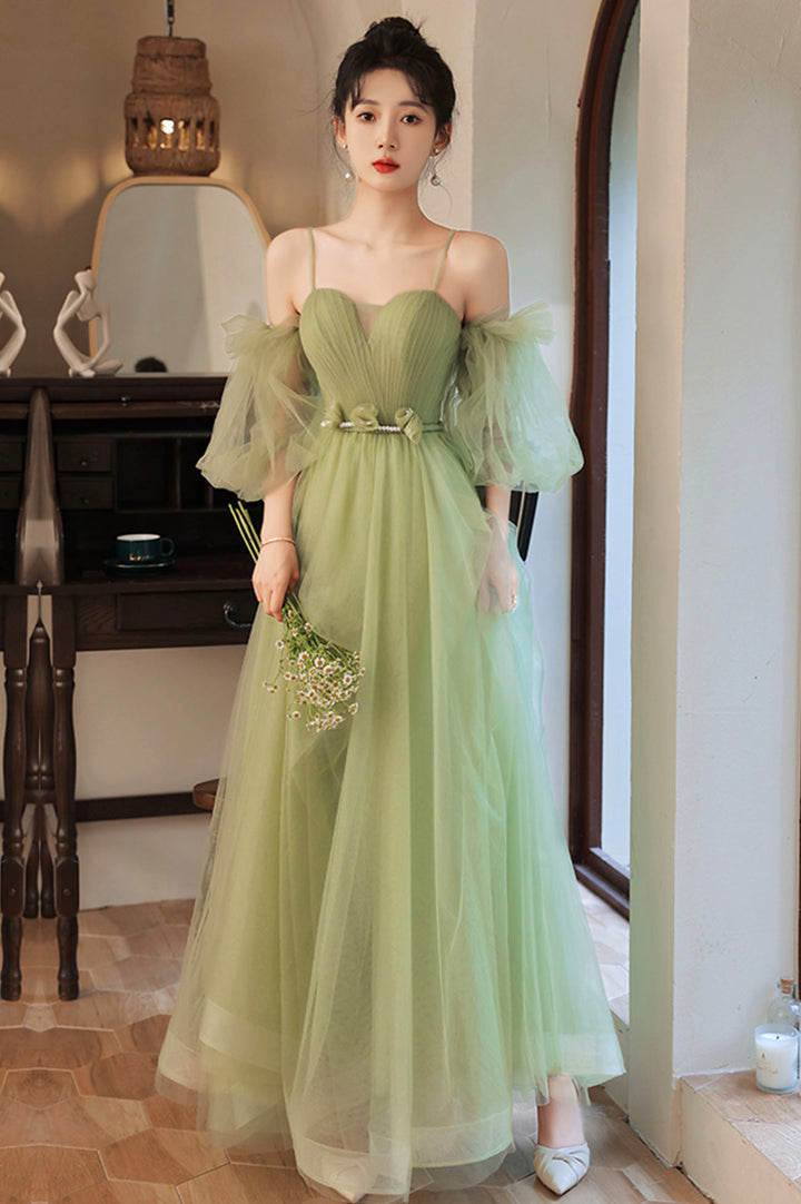 Luolandi Lovely Green Tulle Long Party Dress A-Line Evening Party Dress Sexy