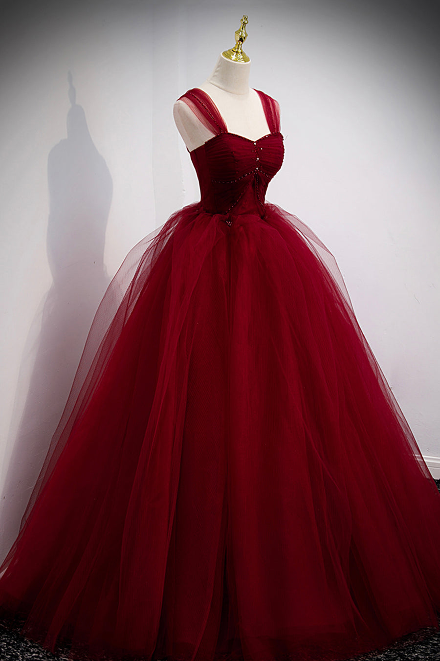 Luolandi Burgundy Tulle Long A-Line Prom Dress Burgundy Evening Party Dress Sexy