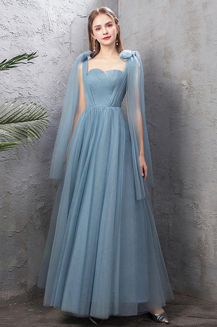Luolandi Blue Tulle Long Prom Dresses Blue Tulle Bridesmaid Dresses Beautiful