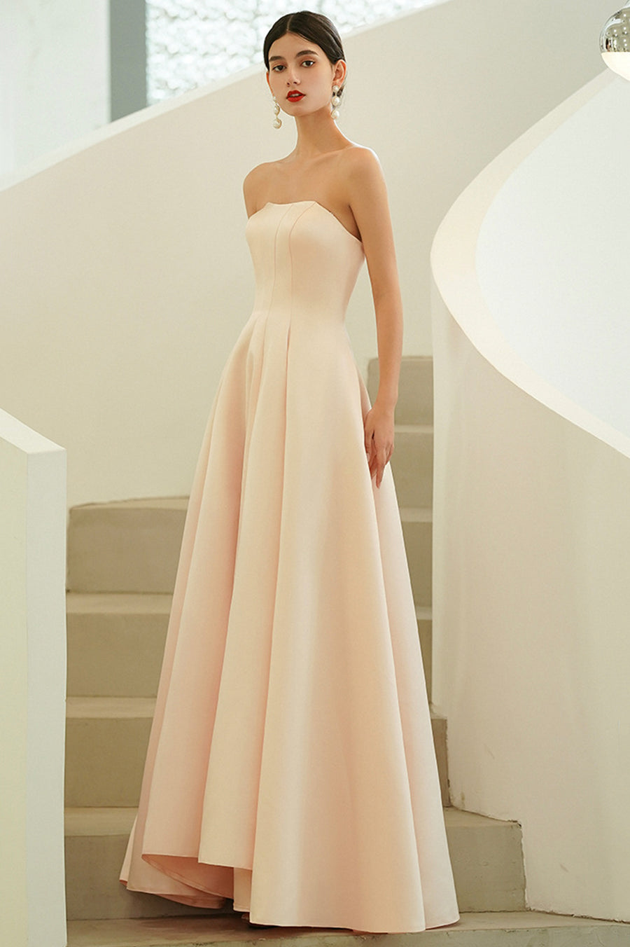 Luolandi Pink Satin Long Prom Dresses A-Line Off the Shoulder Evening Party Dresses Sexy