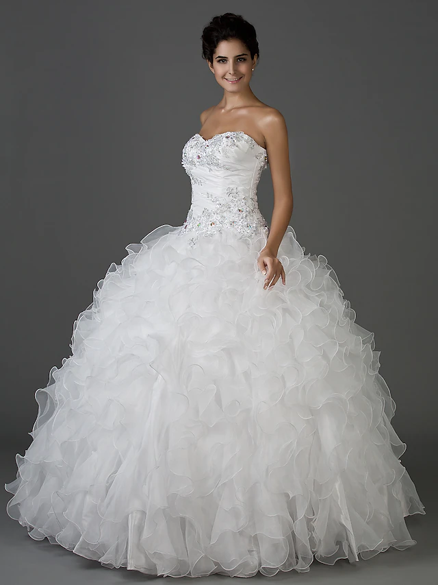 Luolandi Ball Gown Wedding Dresses Sweetheart Neckline Strapless Floor Length Organza Taffeta Sleeveless Sparkle