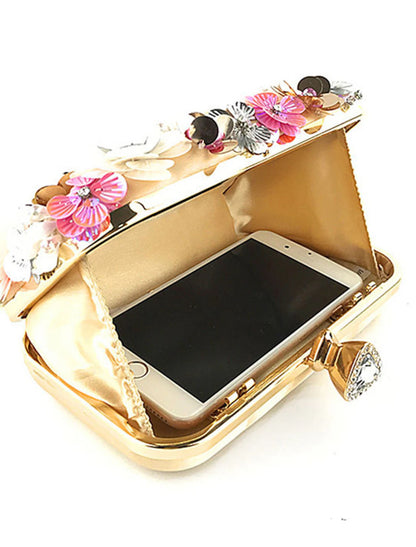 Women's Evening Bag Silk Wedding Party Event / Party Pearls Sequin Floral Print Black Blue Gold