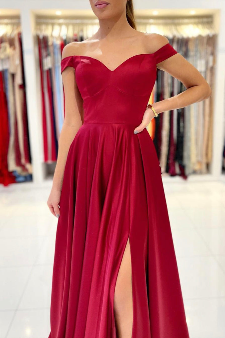 Luolandi Elegant Satin Long Prom Dresses A-Line Off the Shoulder Evening Dresses Party Dress