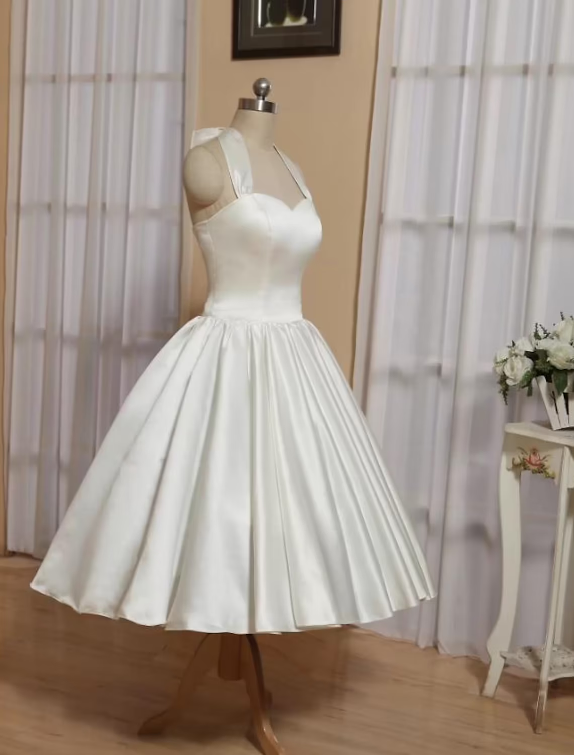 Luolandi Ball Gown A-Line Cocktail Dresses Minimalist Dress Engagement Tea Length Sleeveless Halter Italy Satin with Butterfly