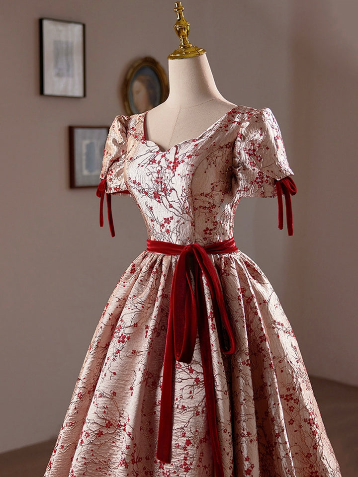 Luolandi A-Line Floral Satin Short Prom Dress Cute Short Sleeve Evening Homecoming Dress Beautiful