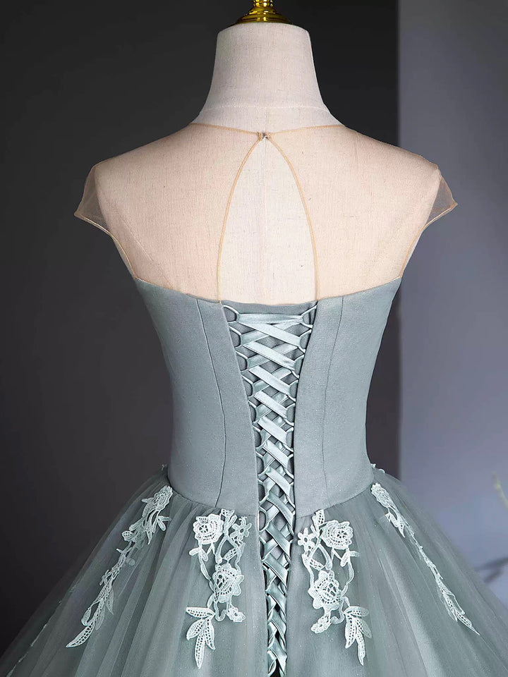 Luolandi A-Line Scoop Neckline Tulle Floor Length Formal Dress with Lace Elegant Evening Party Dress Prom Dress