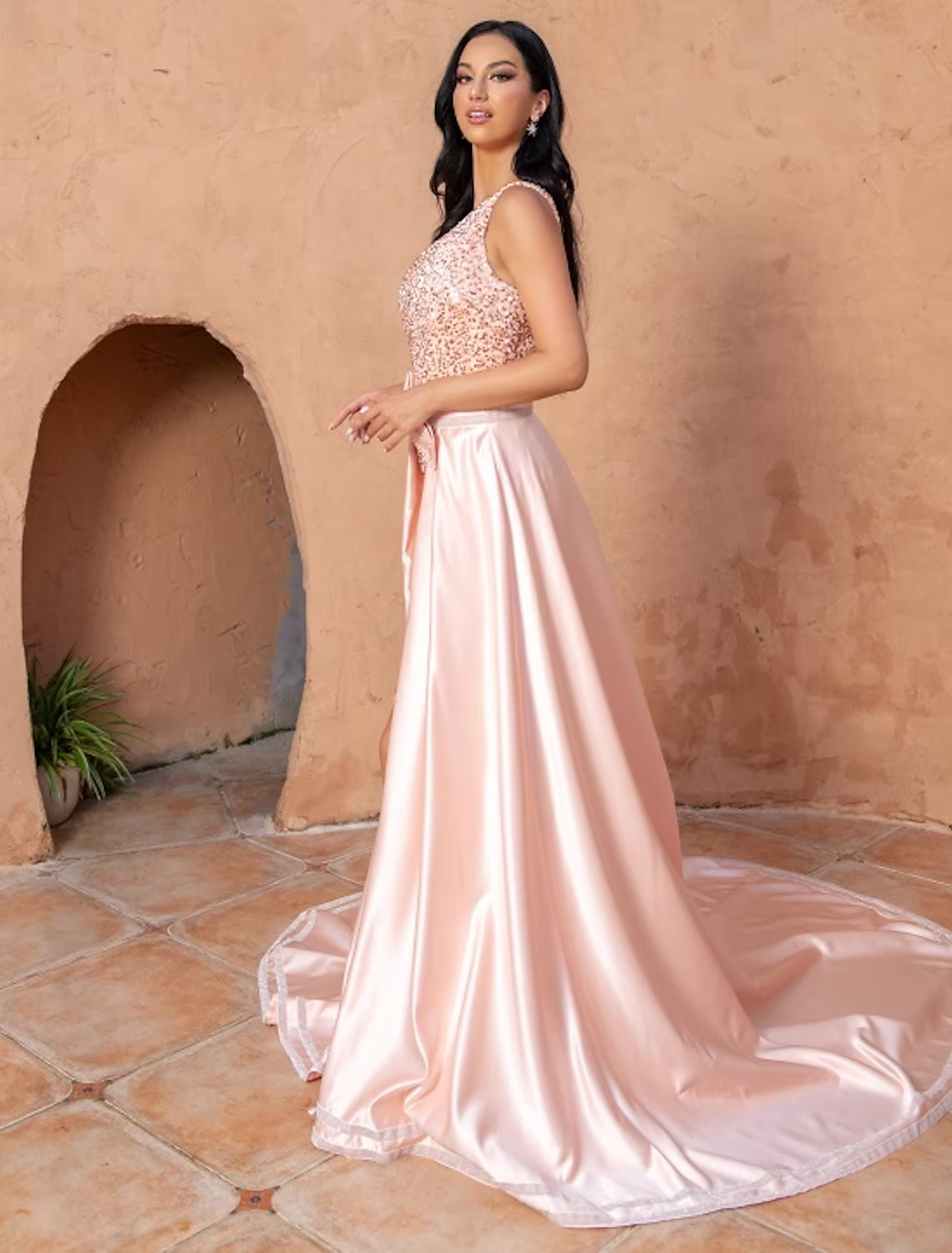 Luolandi A-Line Mermaid / Trumpet Cocktail Dresses Sexy Dress Wedding Party Court Train Sleeveless One Shoulder Sequined with Sequin