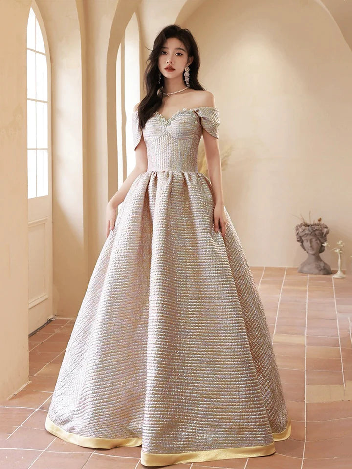 Luolandi Pink Satin Floor Length Prom Dress Off the Shoulder Pink A-Line Party Dress Sexy