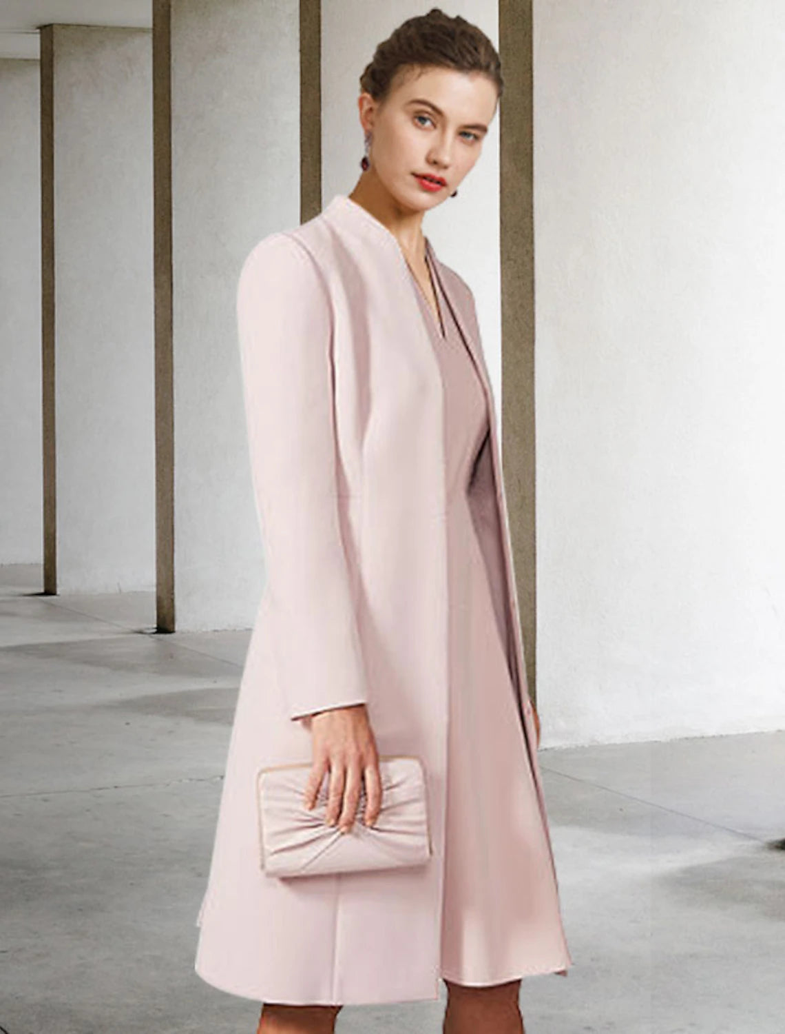 Luolandi Two Piece A-Line Mother of the Bride Dress Wedding Guest Church Elegant V Neck Knee Length Chiffon Short Sleeve Jacket Dresses