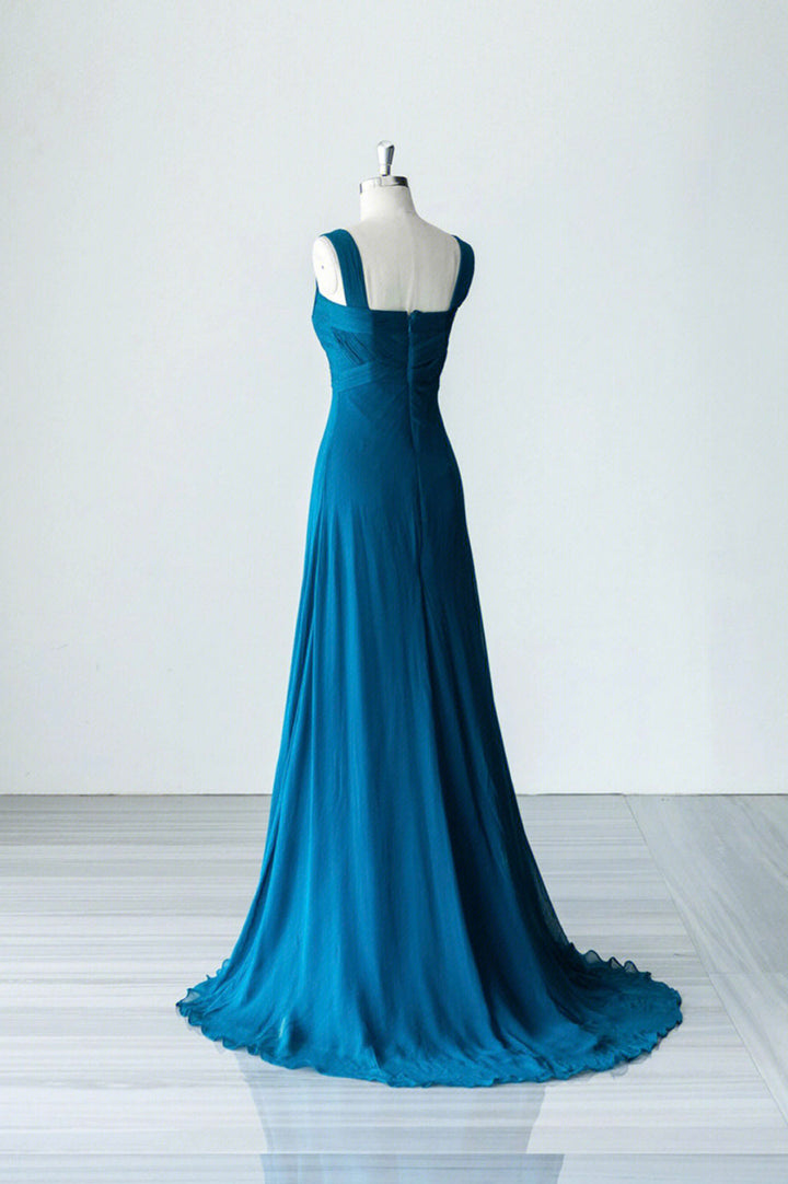 Luolandi Blue Chiffon Long A-Line Prom Dress A-Line Evening Dress Party Dress Floor Length