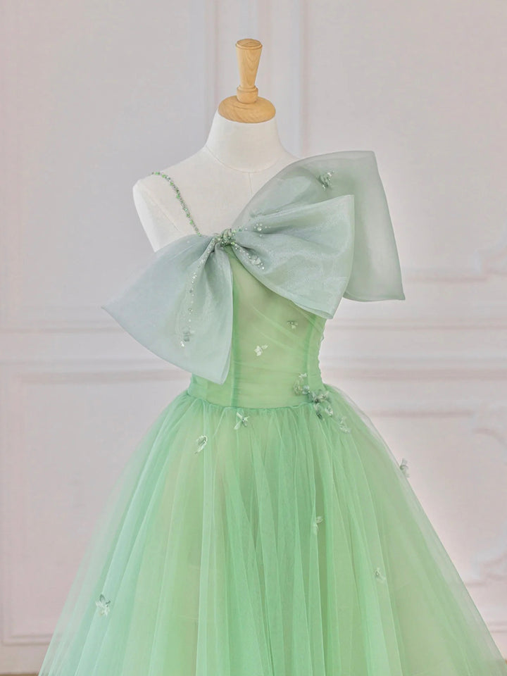 Luolandi Green Tulle Short Prom Dress A-Line Evening Dress with Bow Party Dress
