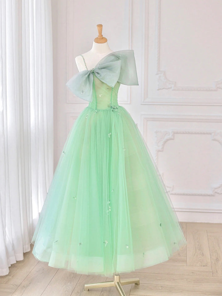 Luolandi Green Tulle Short Prom Dress A-Line Evening Dress with Bow Party Dress