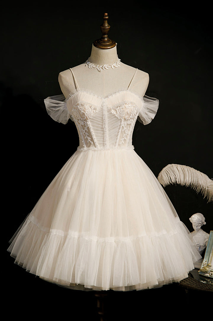 Luolandi Cute Spaghetti Strap Lace Short Party Dresses A-Line Evening Dress Homecoming Dress No With Neck accessories