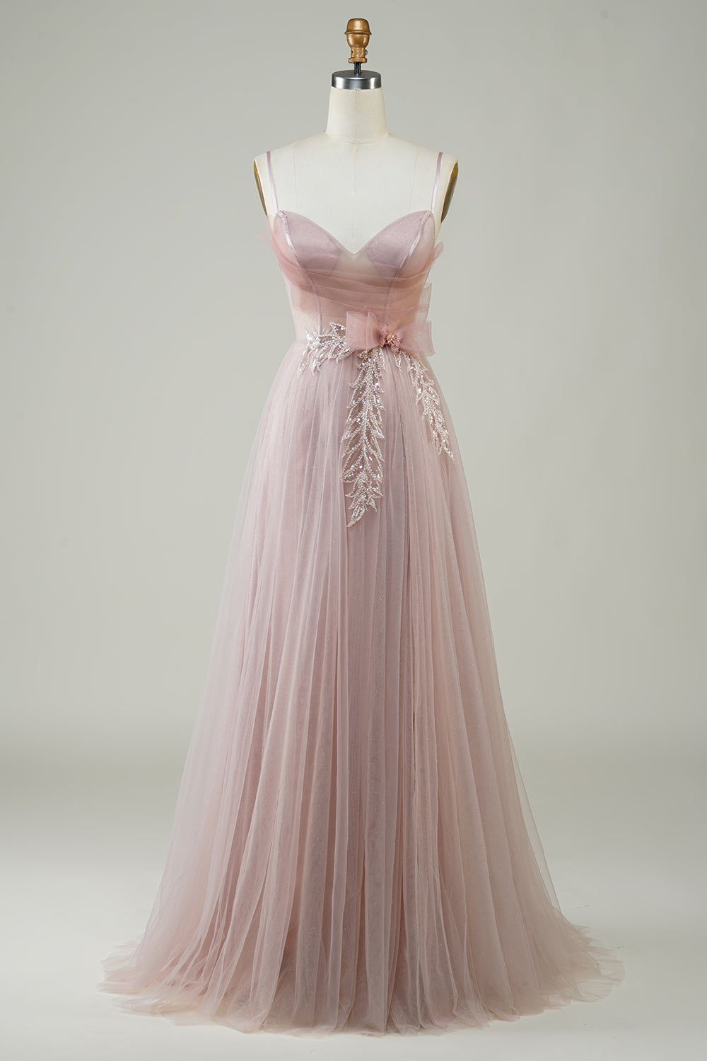 Luolandi Dress Blush A-Line Corset Long Tulle Prom Dress with Appliques V-neck Beautiful