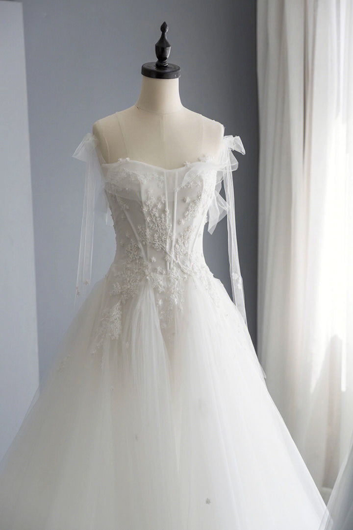 Luolandi A-Line Tulle Lace Long Prom Dresses Evening Party Dress Wedding Dress