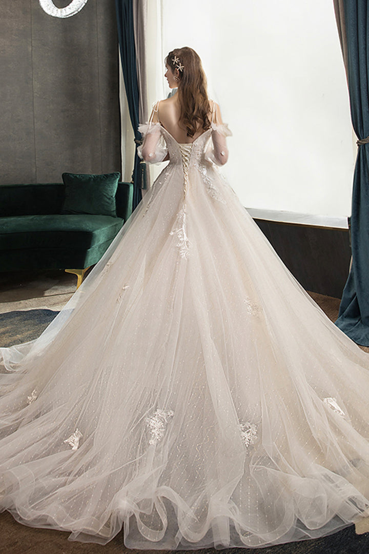 Luolandi Tulle Lace Long Prom Dresses A-Line Evening Dresses Wedding Dress