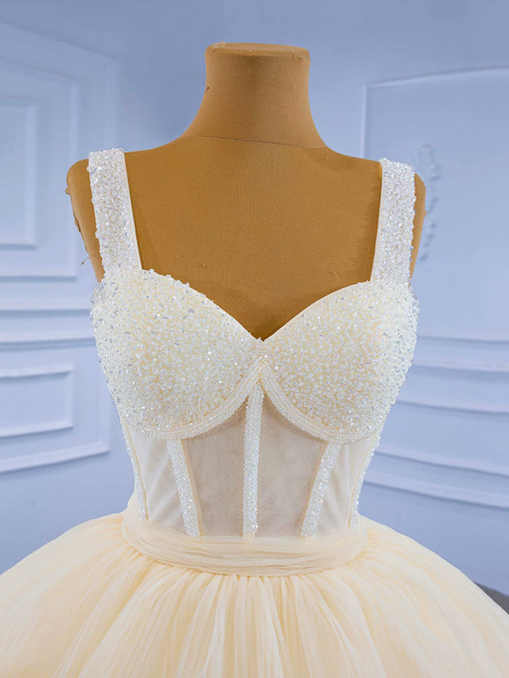 Luolandi Champagne Tea Length Tulle Beaded Party Dress Charming A-line Evening Graduation Dress