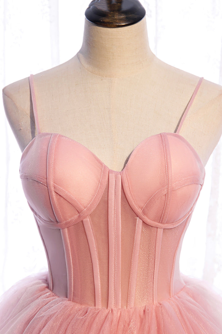 Luolandi Pink Tulle Long Prom Dresses A-Line Evening Dresses Party Dress Charming