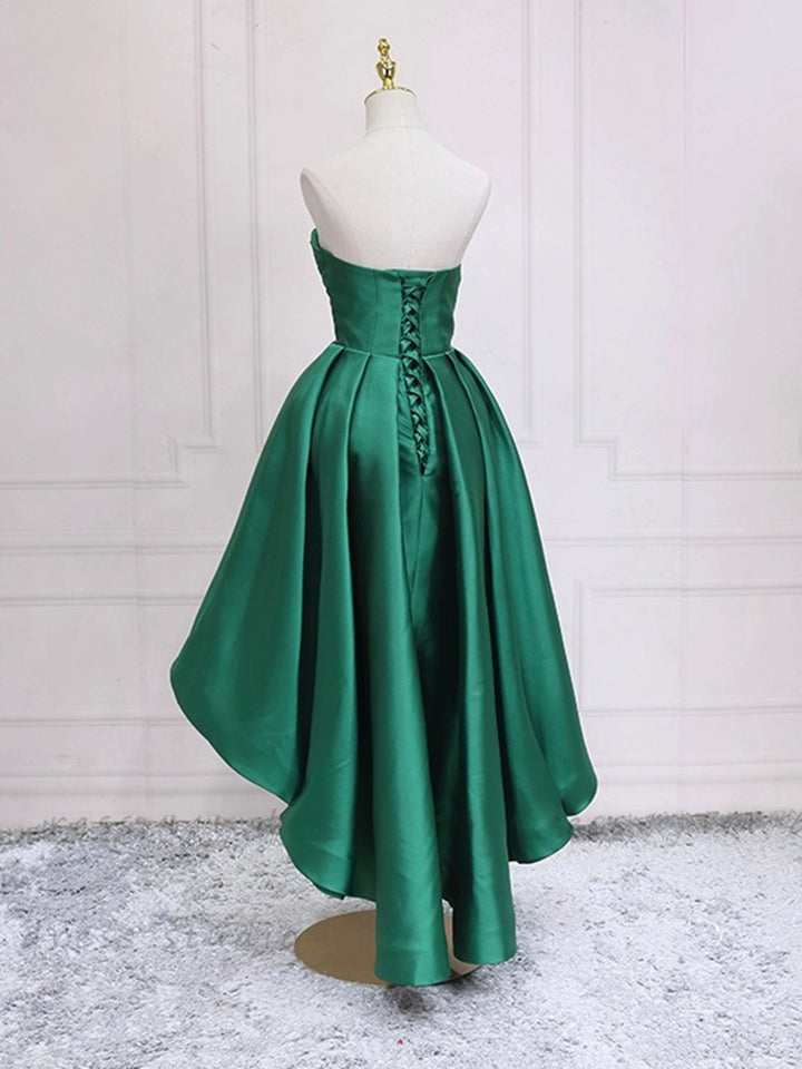 Luolandi Green Satin High Low Party Dresses Strapless Green Homecoming Dresses Off Shoulder