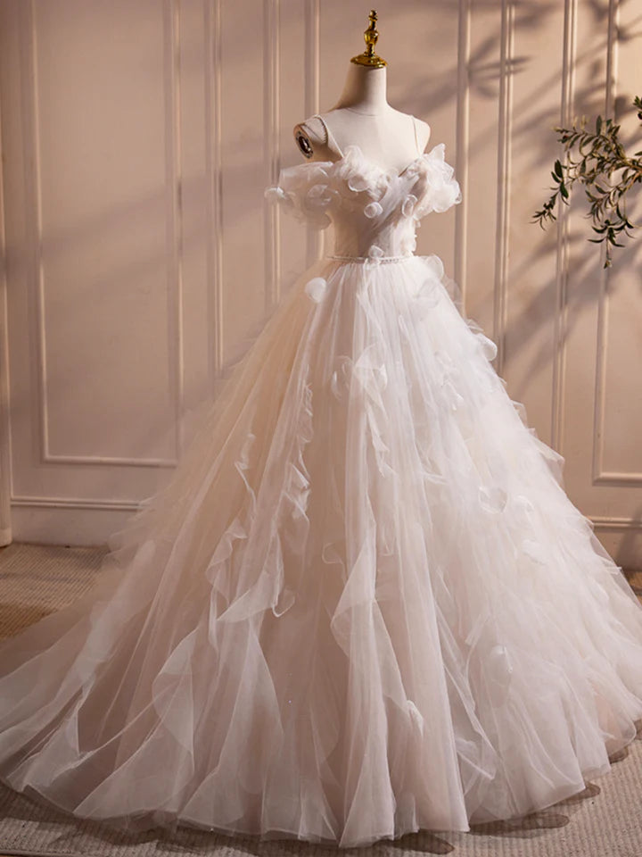 Luolandi Ivory Spaghetti Strap Tulle Long Prom Dress Lovely A-Line Formal Evening Dress Beautiful