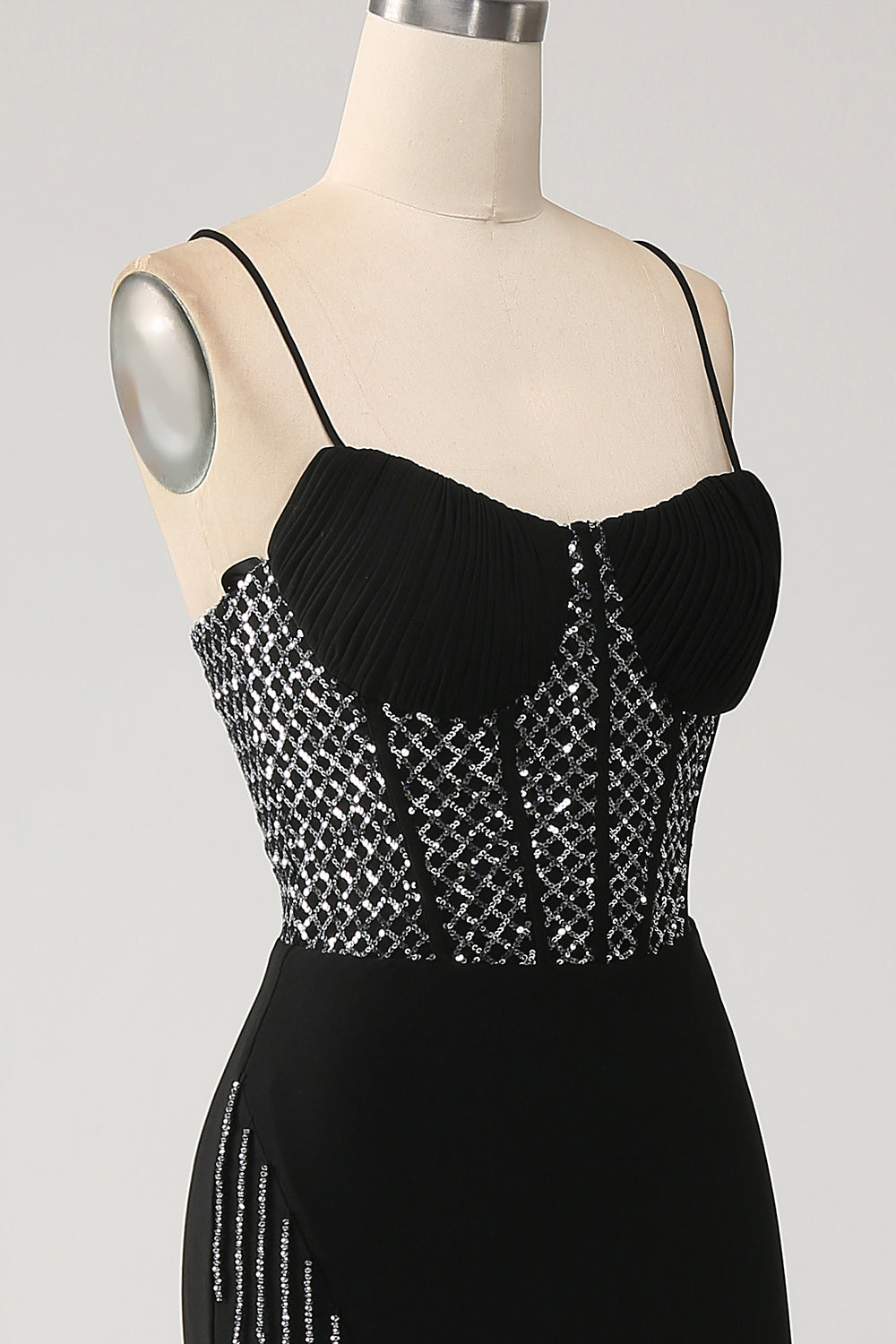 Luolandi Gorgeous Black Mermaid Spaghetti Straps Strapless Sequin Prom Dresses with Slit Sexy Evening Dresses