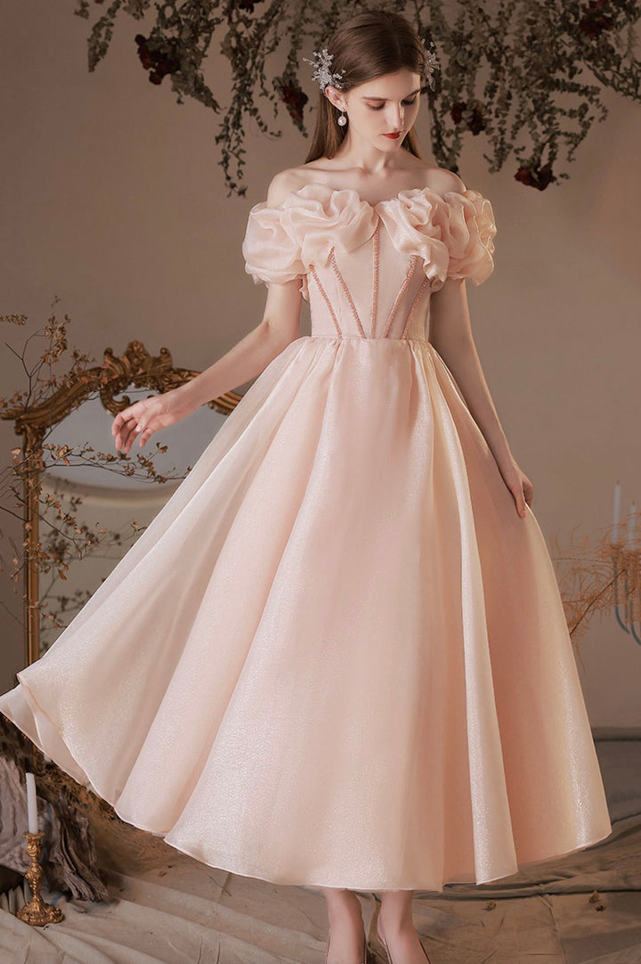 Luolandi Pink Tulle Off the Shoulder Party Dress A-Line Homecoming Dress Beautiful