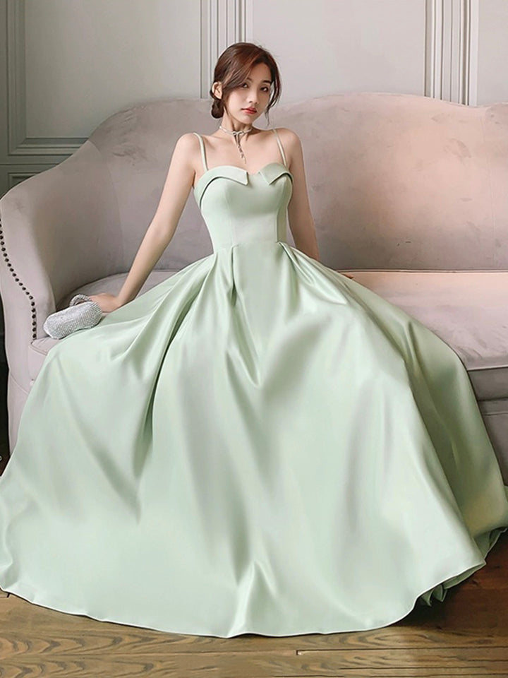 Luolandi Green Satin Floor Length Prom Dress Simple A-Line Bridesmaid Dresses Party Dress Sexy