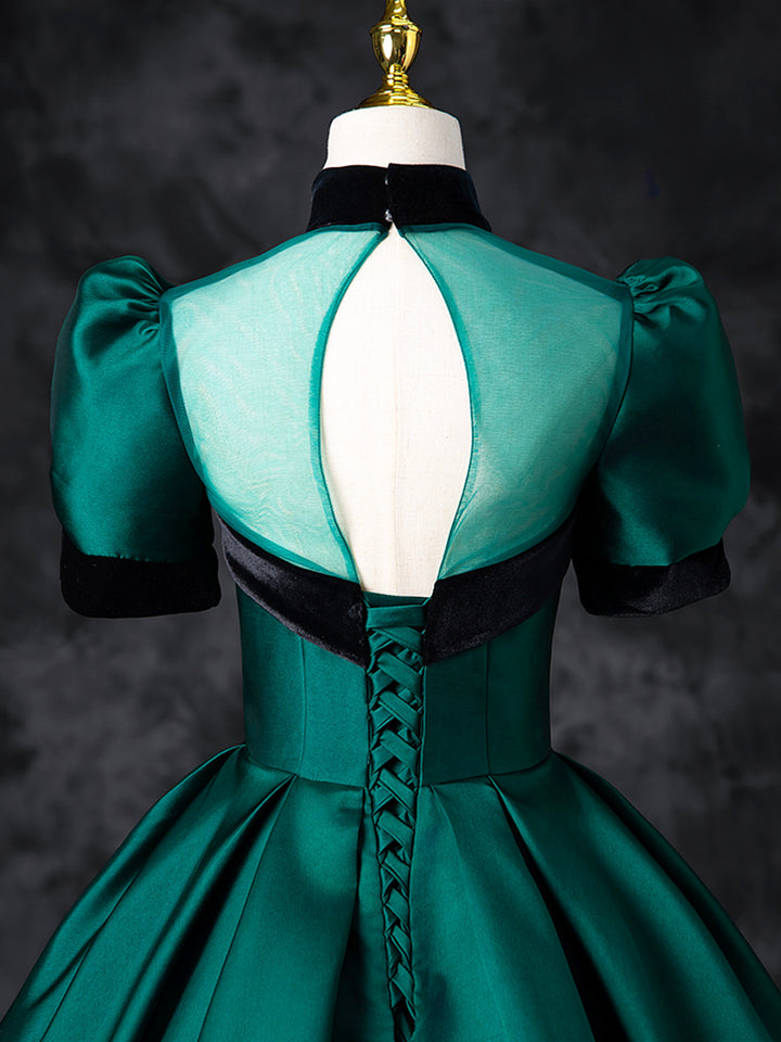 Luolandi Satin Floor Length See-Through Ball Gown Elegant High Neck Formal Evening Dress