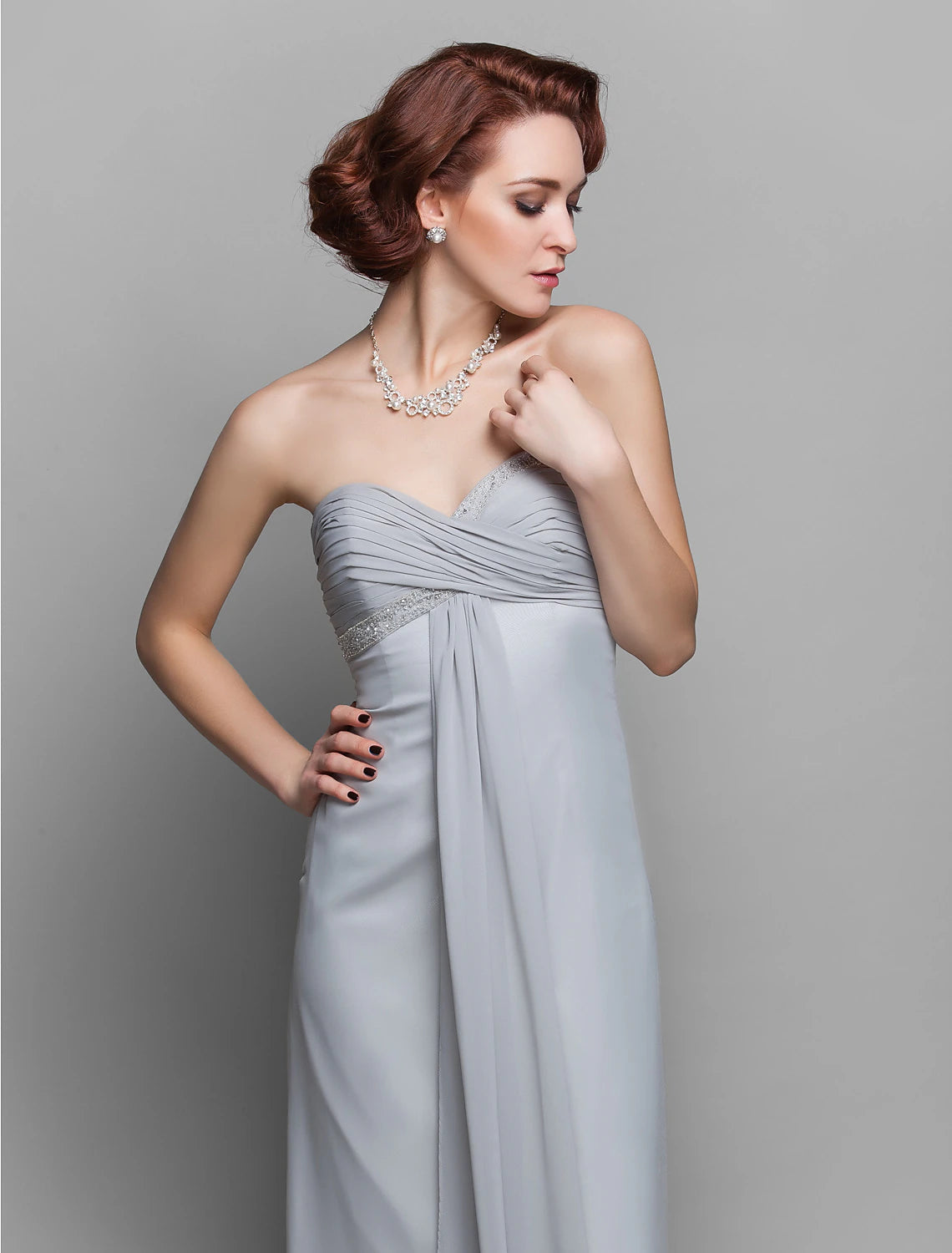 Luolandi Sheath / Column Mother of the Bride Dress Wrap Included Sweetheart Floor Length Chiffon 3/4 Length Sleeve