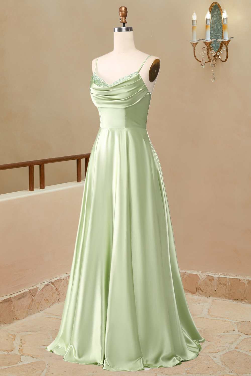 Luolandi A-Line Long Simple Satin Sleeveless Evening Dress Prom Dresse