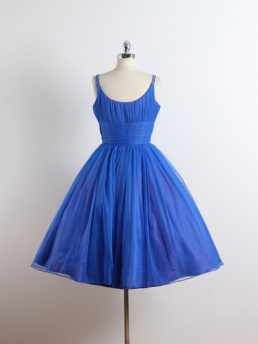 Luolandi Royal Blue Spaghetti straps Tulle A-line Short Prom Dress Homecoming Dress