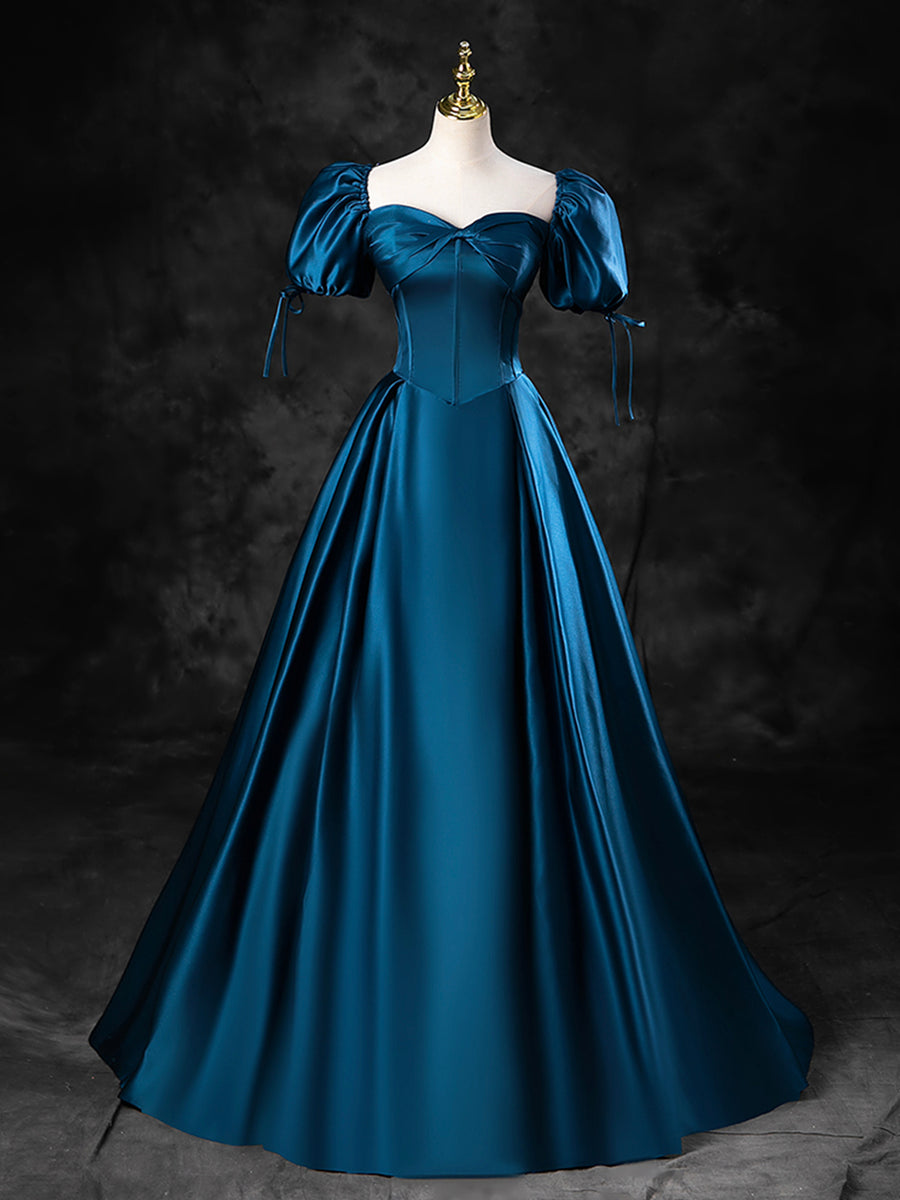 Luolandi Blue Satin Off the Shoulder Floor Length Prom Dress A-Line Party Dress