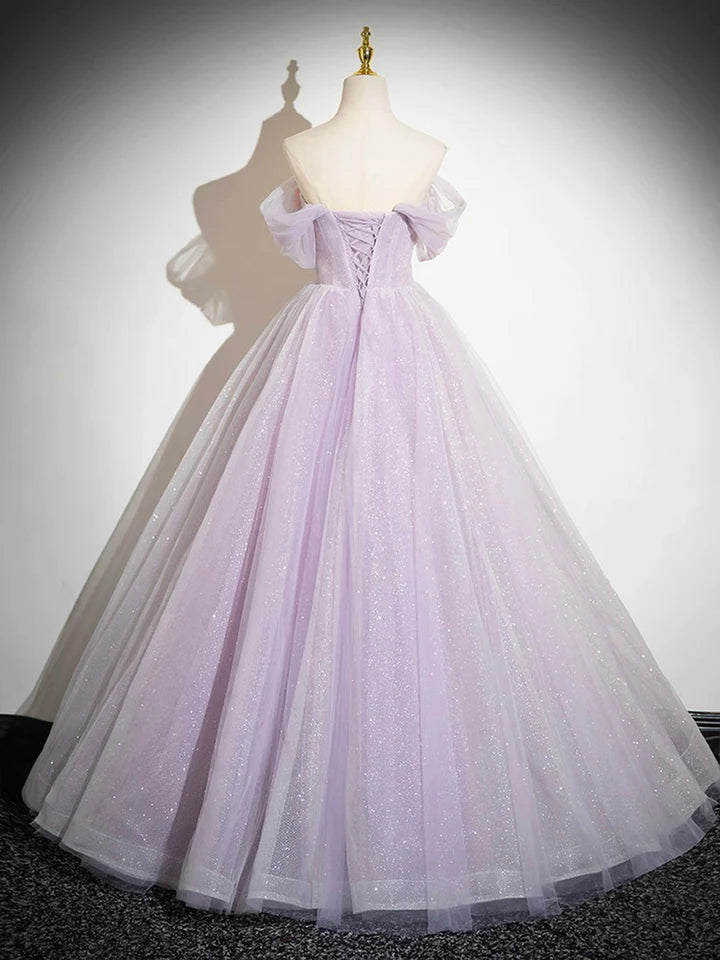 Luolandi Lilac Tulle Long Fairy Flower Prom Dress Beautiful A-Line Graduation Evening Dress Sweet 16 Dress With Flowers