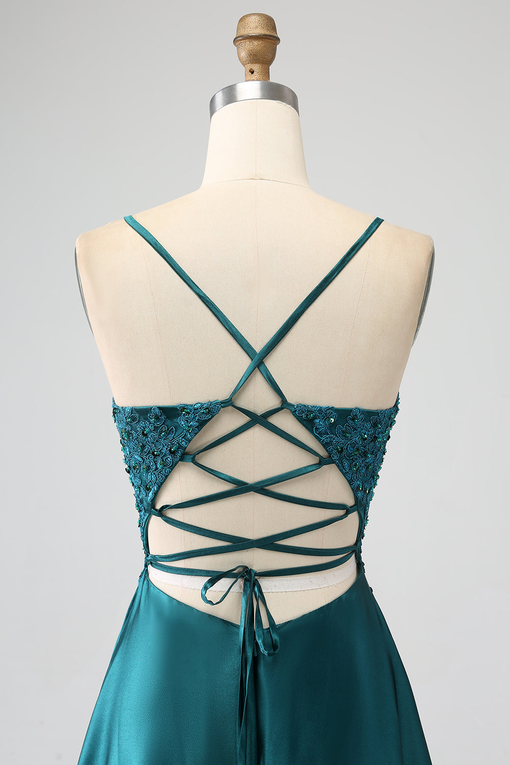 Luolandi Peacock Green A-Line Spaghetti Straps Backless Prom Dress with Slit Sexy Evening Dresses