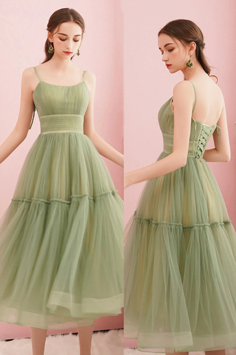 Luolandi Green Tulle Short Prom Dresses Cute A-Line Homecoming Dresses Party Dress