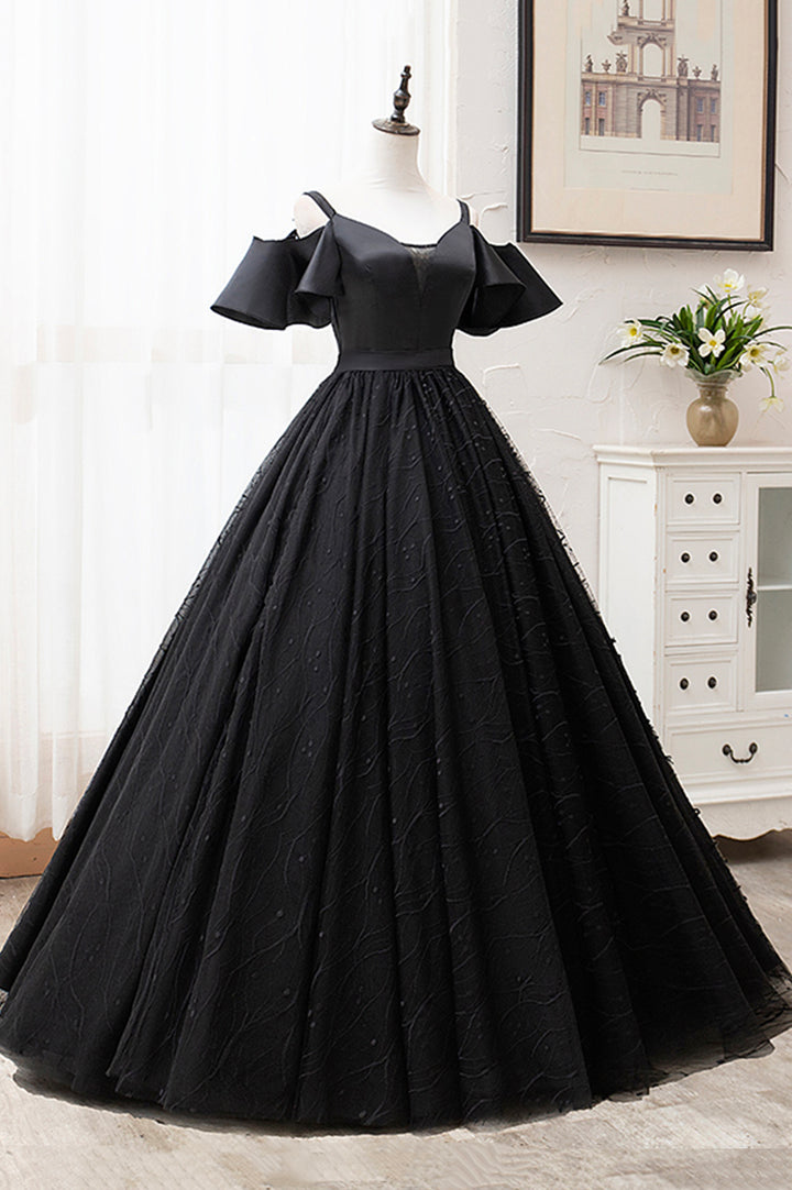Luolandi Black V-Neck Tulle Long Prom Dresses A-Line Black Evening Dresses Sexy