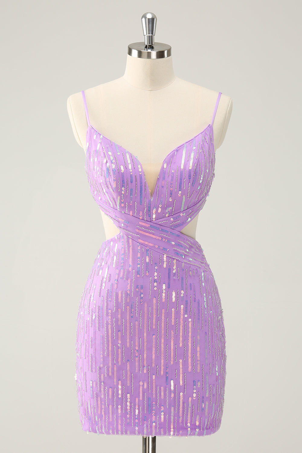 Luolandi Glitter Purple Bodycon Lace Up Back Short Homecoming Dress with Sequins Sparkly