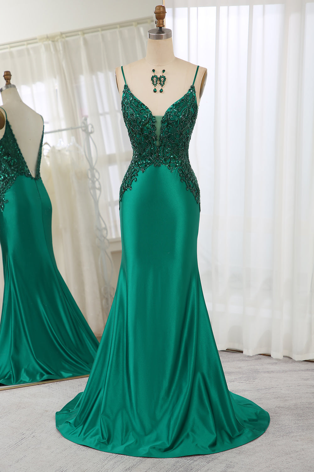 Luolandi Glitter Dark Green Mermaid Backless Prom Dress With Beaded Appliques Sexy Evening Dresses