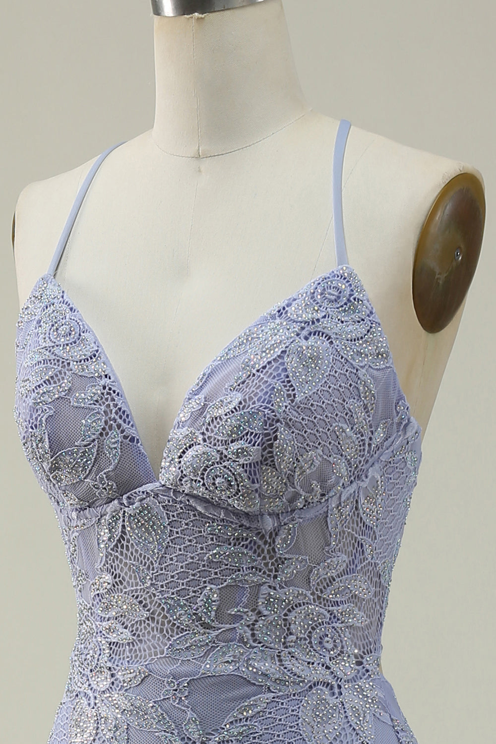 Luolandi Mermaid Halter Long Lace Prom Dress with Slit V-neck Sexy