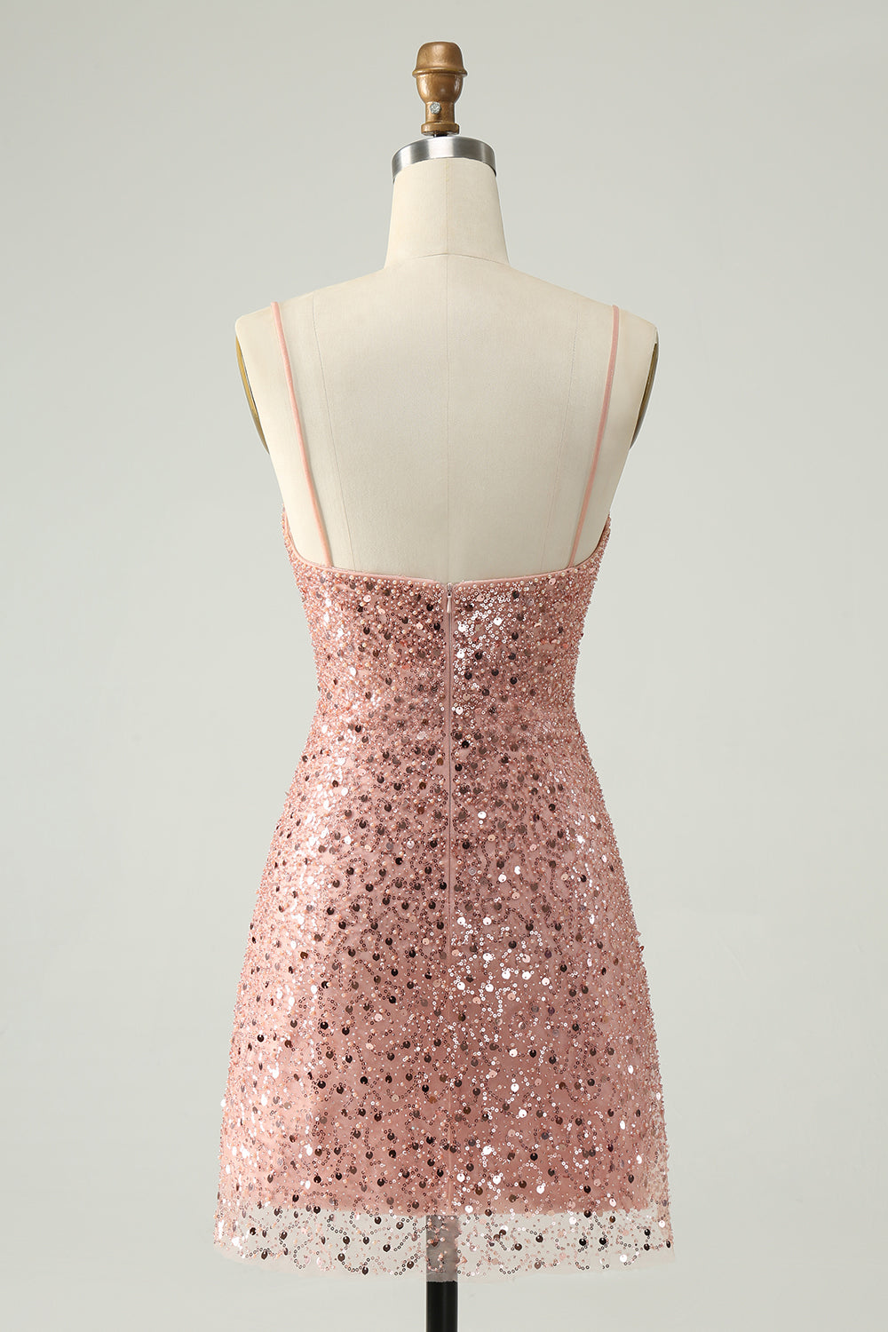 Luolandi Sparkly Blush A Line Spaghetti Straps Short Homecoming Dress with Sequins Sexy