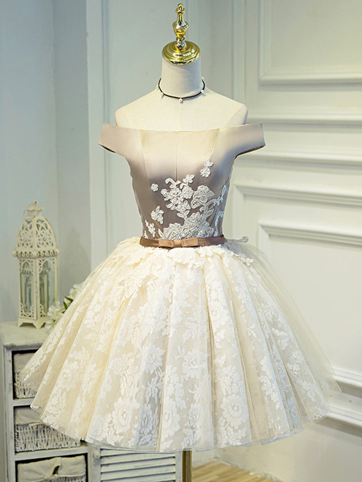 Luolandi Sweetheart A Line Lace Party Dress Off the Shoulder Prom Dress Charming Homecoming Dresses