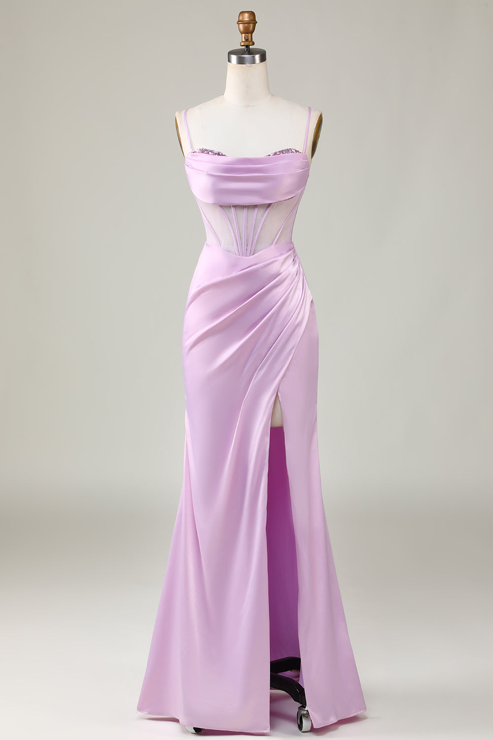 Luolandi Lilac Mermaid Spaghetti Straps Long Prom Dress with Slit Floor Length Sexy Party Dresses