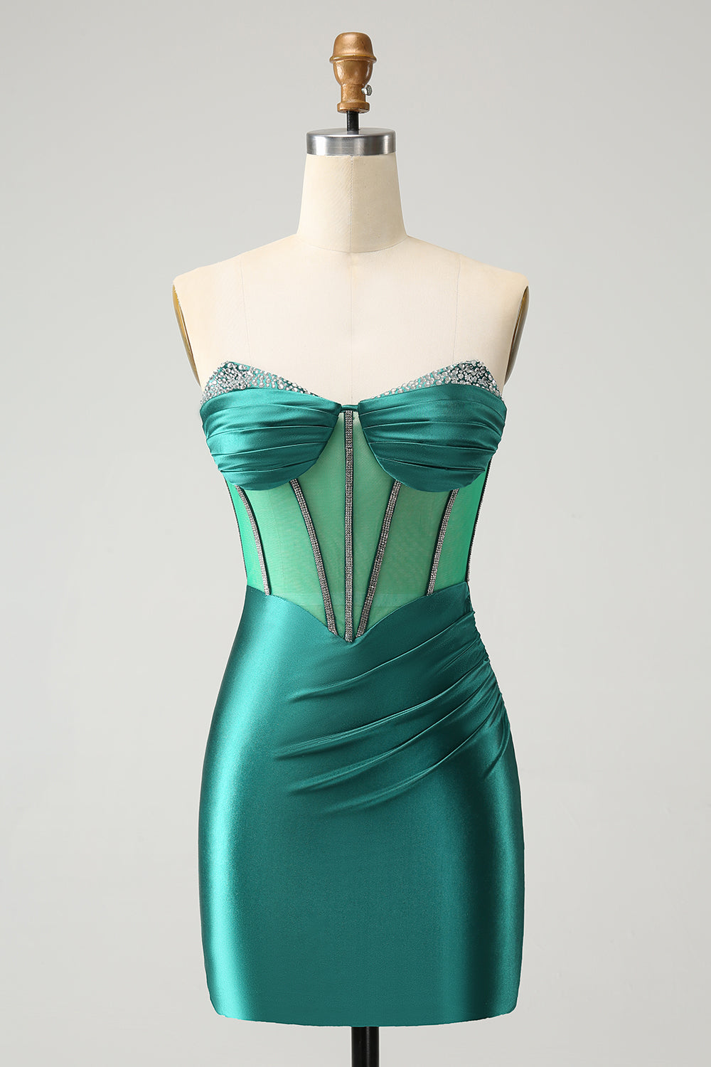 Luolandi Stylish Dark Green Bodycon Sweetheart Pleated Corset Short Homecoming Dress with Beading Sexy