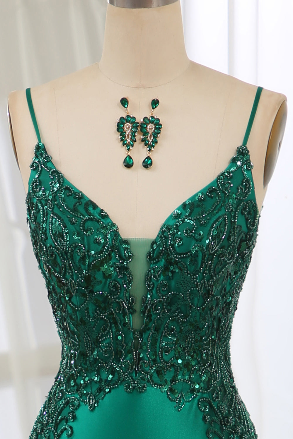 Luolandi Glitter Dark Green Mermaid Backless Prom Dress With Beaded Appliques Sexy Evening Dresses