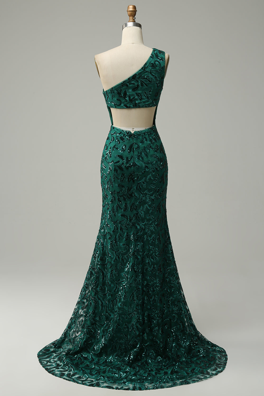 Luolandi Dark Green Mermaid One Shoulder Sequins Long Prom Dress with Split Front Sexy Evening Dresses