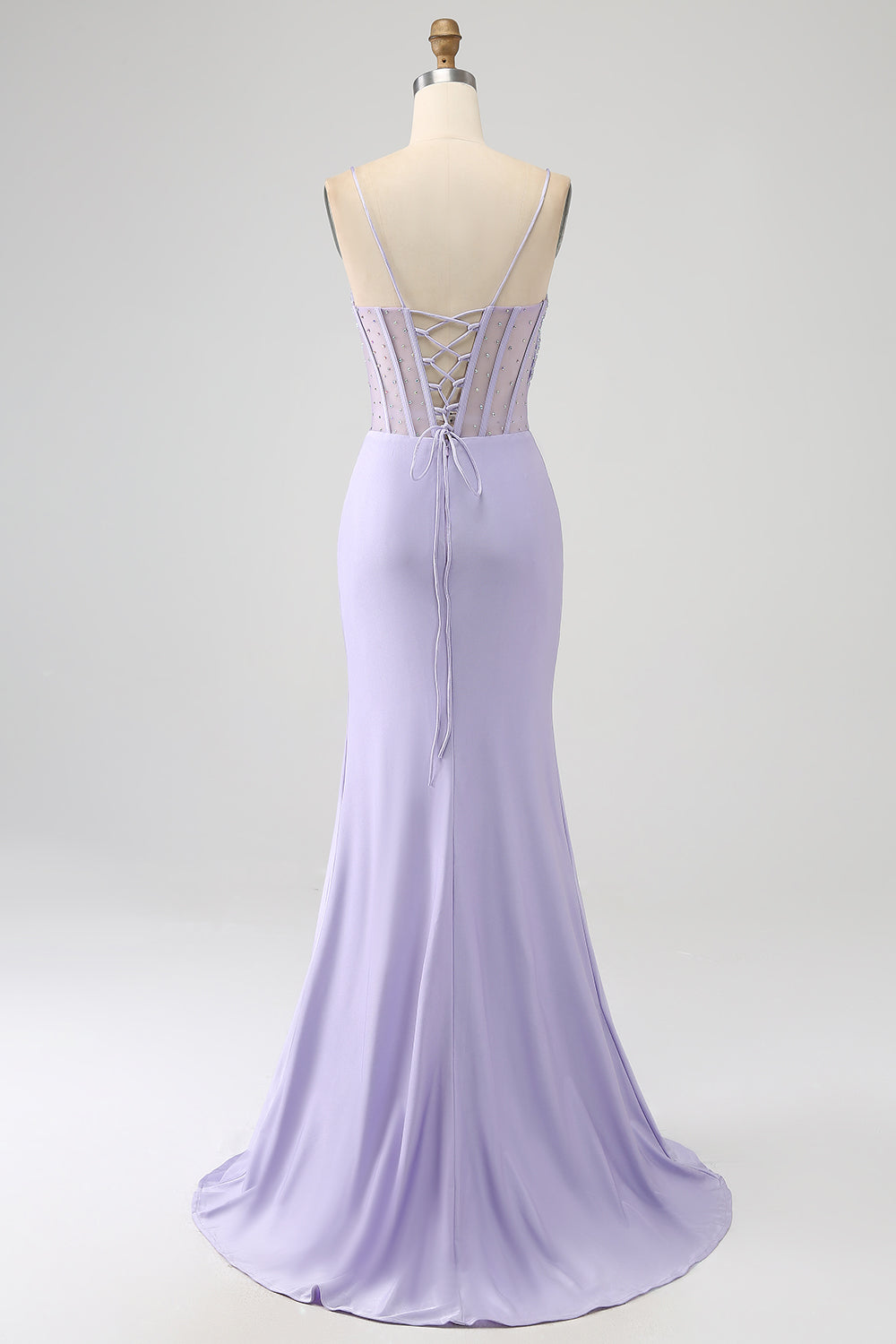Luolandi Lavender Mermaid Cutout Glitter Corset Satin Prom Dresses with Pleated Split Sexy Evening Dresses